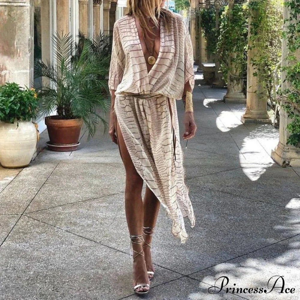 Loose Striped Maxi Dress with Veil Design image 4