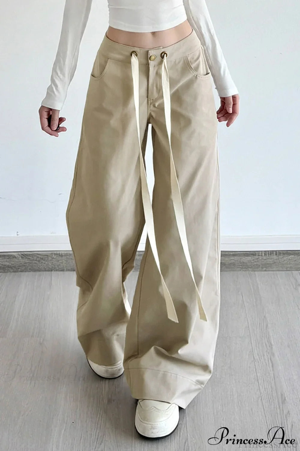 Loose Wide-Leg Drawstring Cargo Pants image 2