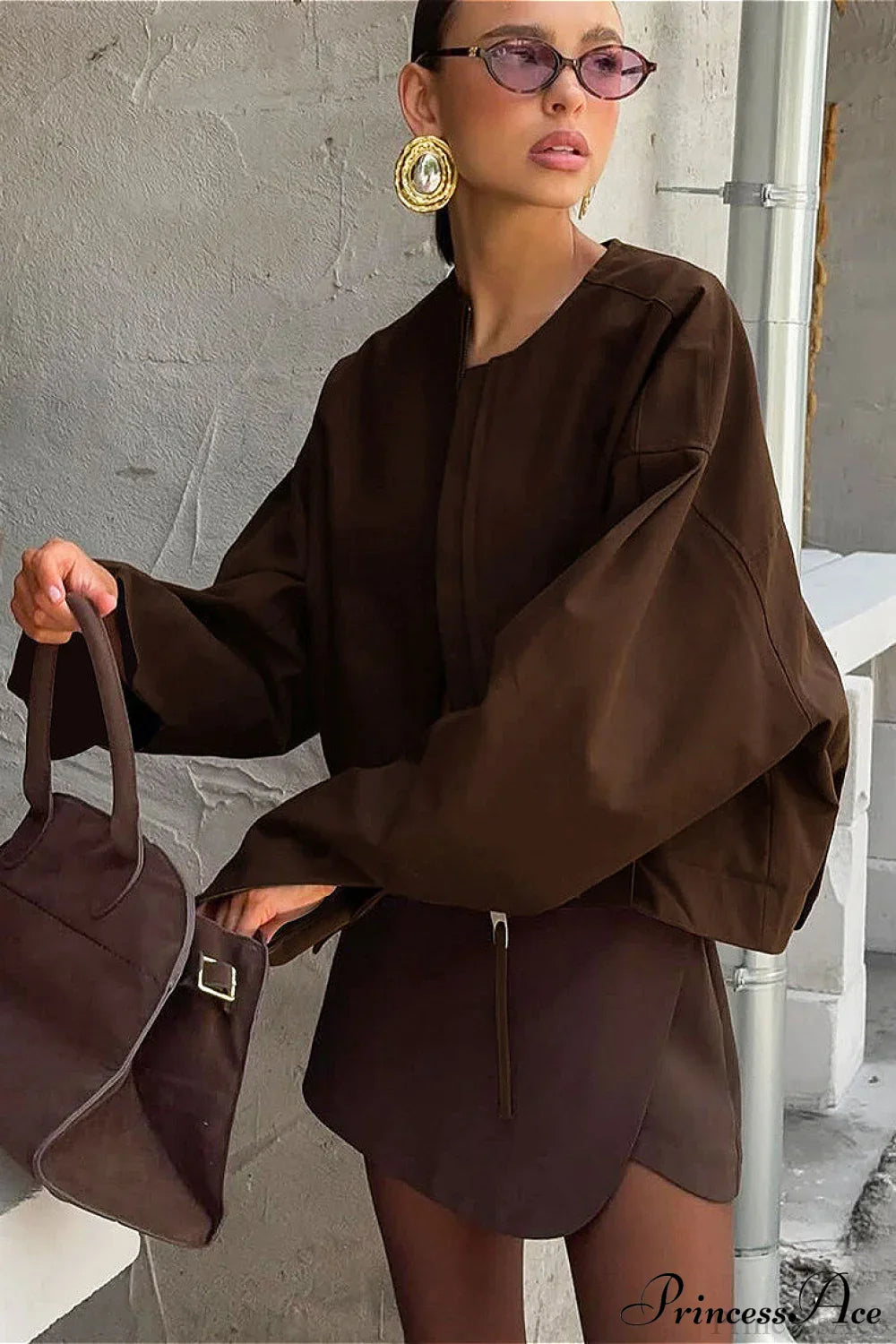 Loose Zip Crewneck Short Long Sleeve Coat image 3