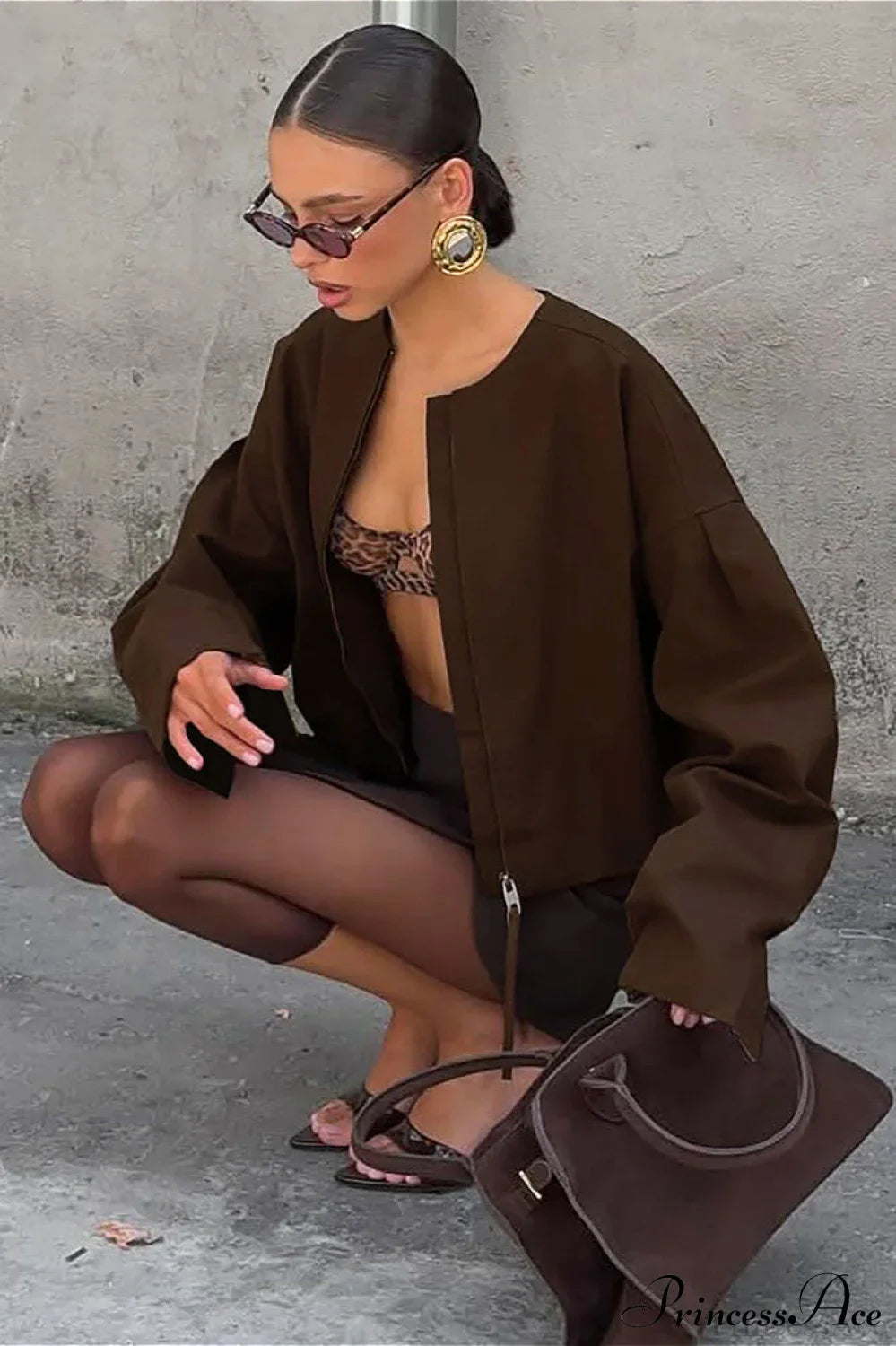 Loose Zip Crewneck Short Long Sleeve Coat image 5