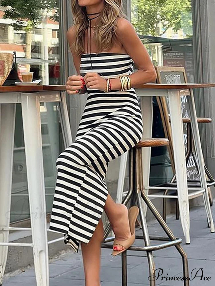 Loungewear Fashion Party Dress Modern Sleeveless Sexy Striped Ladies Dress image 2