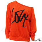 Love Tops Pullover for Patterned Off Slouchy Shoulder Sweatshirt Letter Women image 1