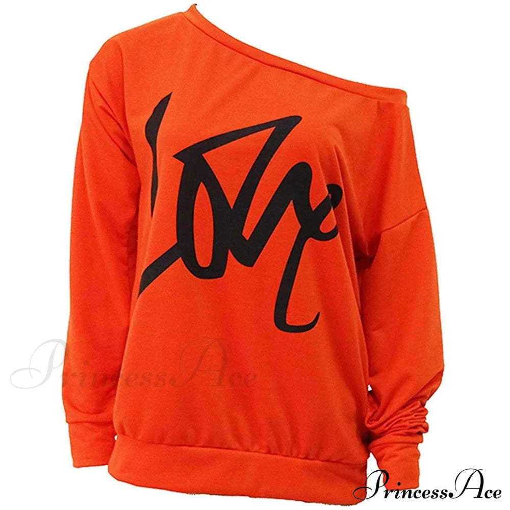 Love Tops Pullover for Patterned Off Slouchy Shoulder Sweatshirt Letter Women image 1