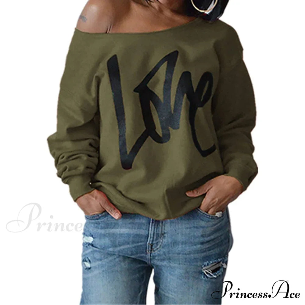 Love Tops Pullover for Patterned Off Slouchy Shoulder Sweatshirt Letter Women image 3