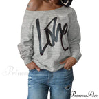 Love Tops Pullover for Patterned Off Slouchy Shoulder Sweatshirt Letter Women image 6