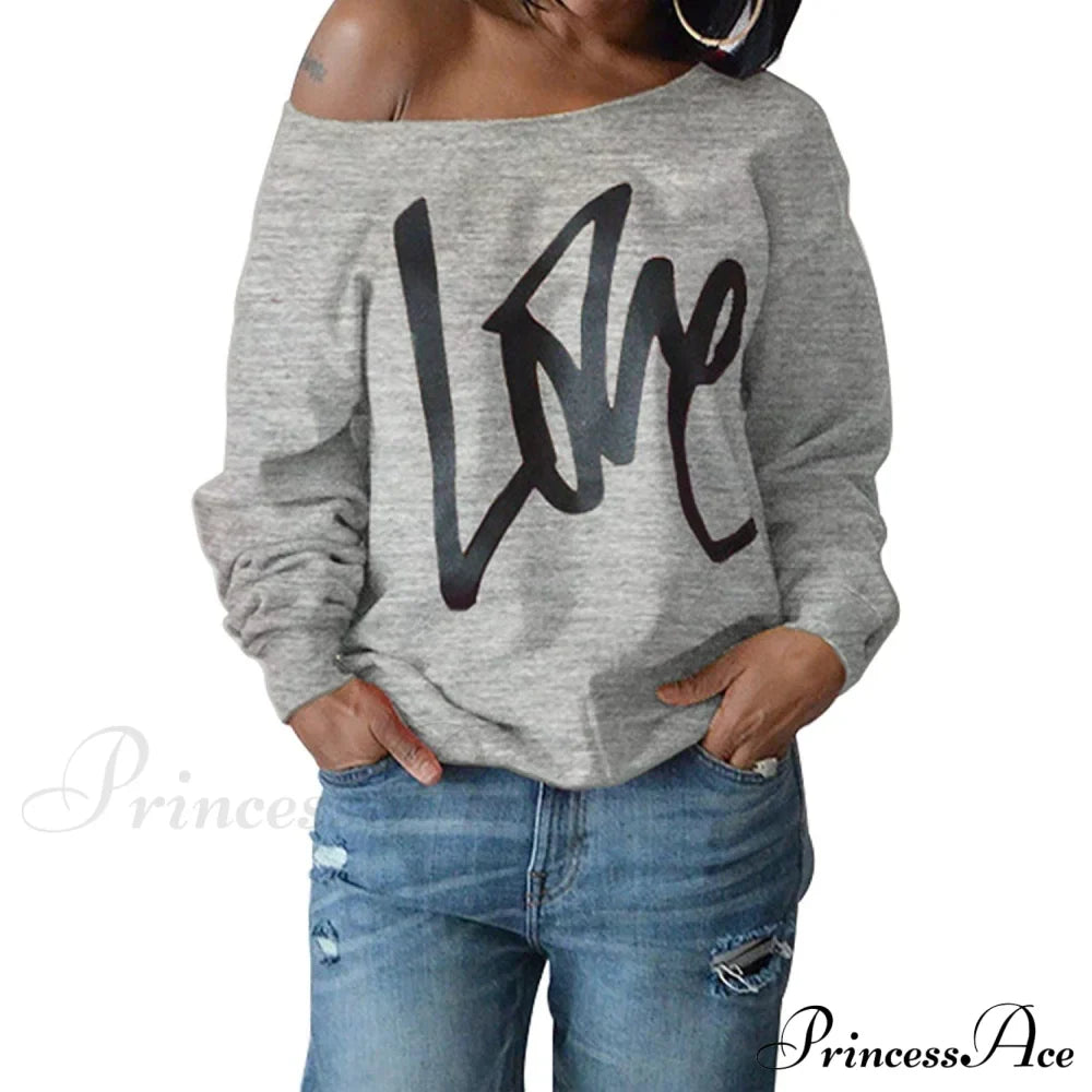 Love Tops Pullover for Patterned Off Slouchy Shoulder Sweatshirt Letter Women image 6