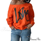 Love Tops Pullover for Patterned Off Slouchy Shoulder Sweatshirt Letter Women image 7