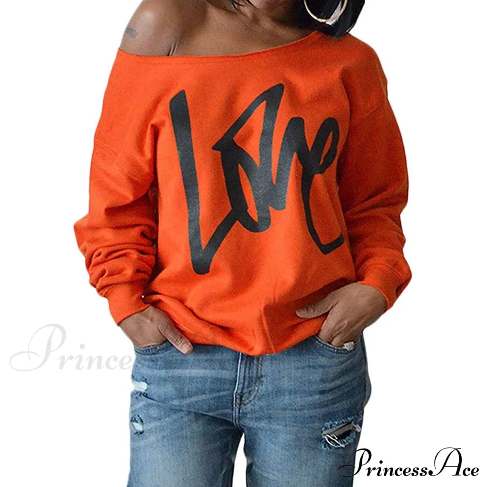 Love Tops Pullover for Patterned Off Slouchy Shoulder Sweatshirt Letter Women image 7