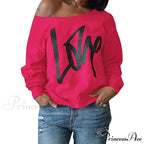 Love Tops Pullover for Patterned Off Slouchy Shoulder Sweatshirt Letter Women image 8