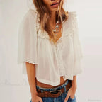 Low Cut Chiffon Ruffle Lace Trim Blouse image 8