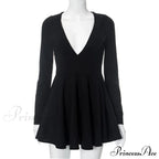 Low Cut Long Sleeve Backless A Line Mini Dress image 6