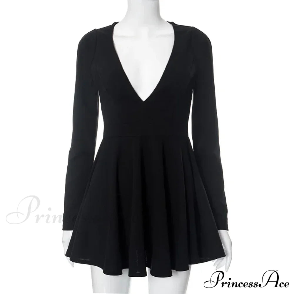 Low Cut Long Sleeve Backless A Line Mini Dress image 6
