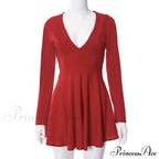 Low Cut Long Sleeve Backless A Line Mini Dress image 7