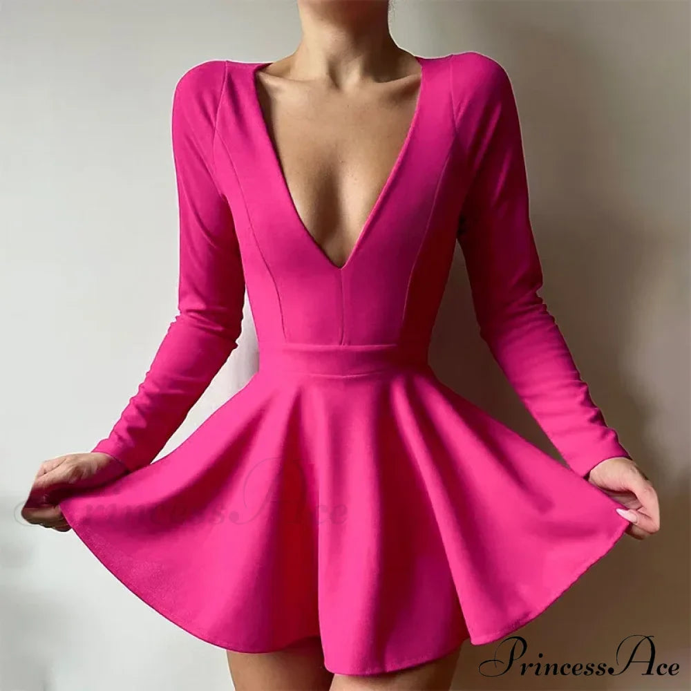 Low Cut Long Sleeve Backless A Line Mini Dress image 8