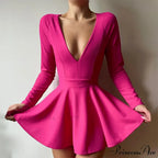 Low Cut Long Sleeve Backless A Line Mini Dress image 8