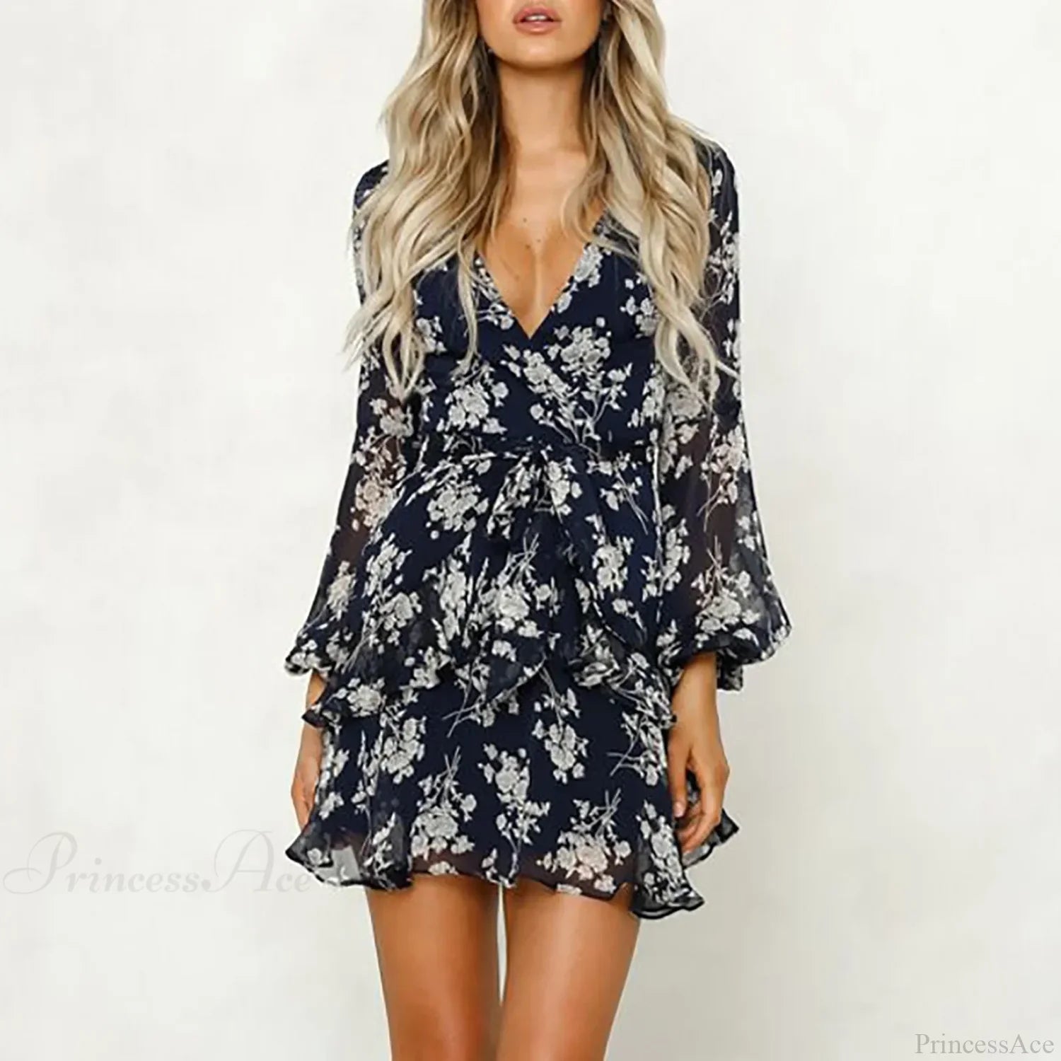 Low Cut V-Neck Bohemian Lace-Up Floral Dress image 5
