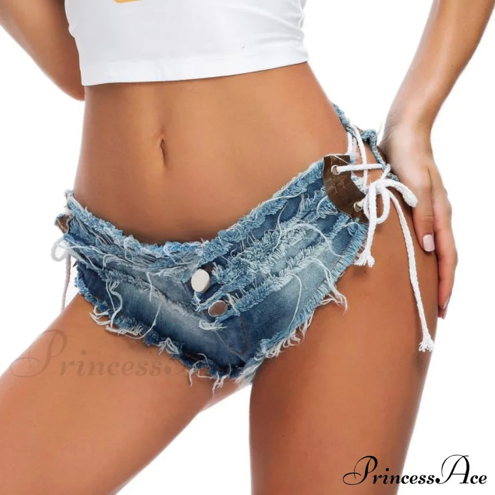 Low Denim Bandage Brief Hole Club Jeans Skinny DJ Blue Women Dance Waist Ripped Mini Shorts White Black image 11