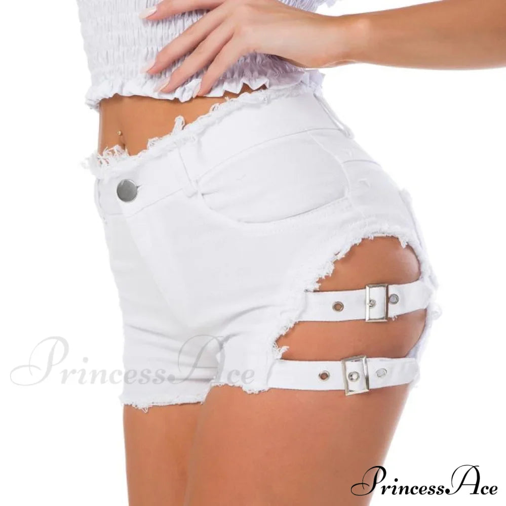 Low Denim Bandage Brief Hole Club Jeans Skinny DJ Blue Women Dance Waist Ripped Mini Shorts White Black image 14