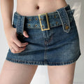 Low-Rise Distressed Blue Denim Skirt image 1