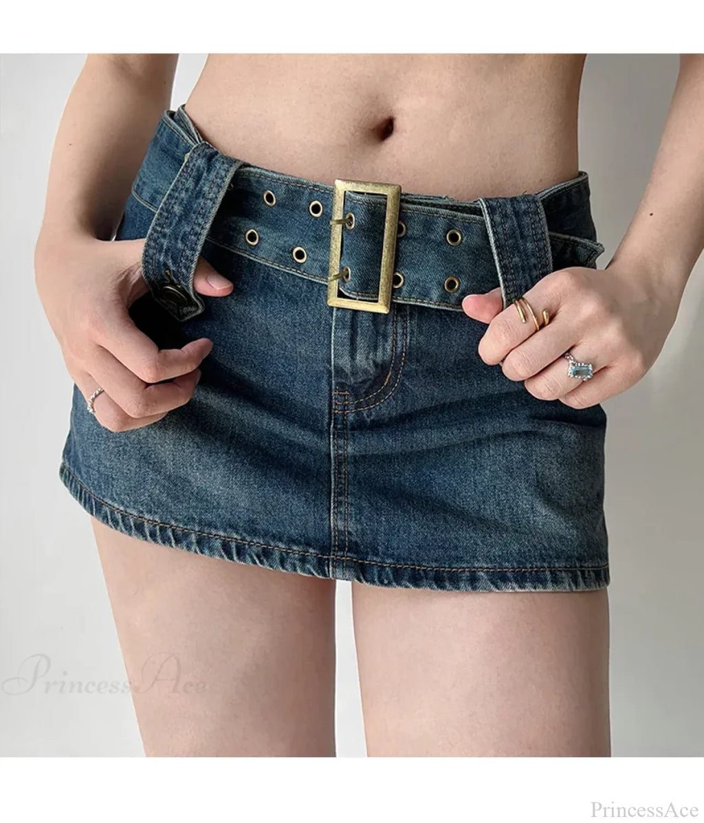 Low-Rise Distressed Blue Denim Skirt image 2