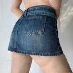 Low-Rise Distressed Blue Denim Skirt image 3