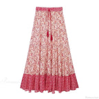 Low Waist A-line Beach Skirt Floral Red Maxi Ruffled Holiday image 3