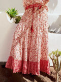 Low Waist A-line Beach Skirt Floral Red Maxi Ruffled Holiday image 1
