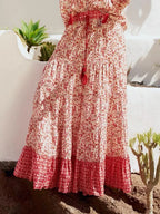 Low Waist A-line Beach Skirt Floral Red Maxi Ruffled Holiday image 1