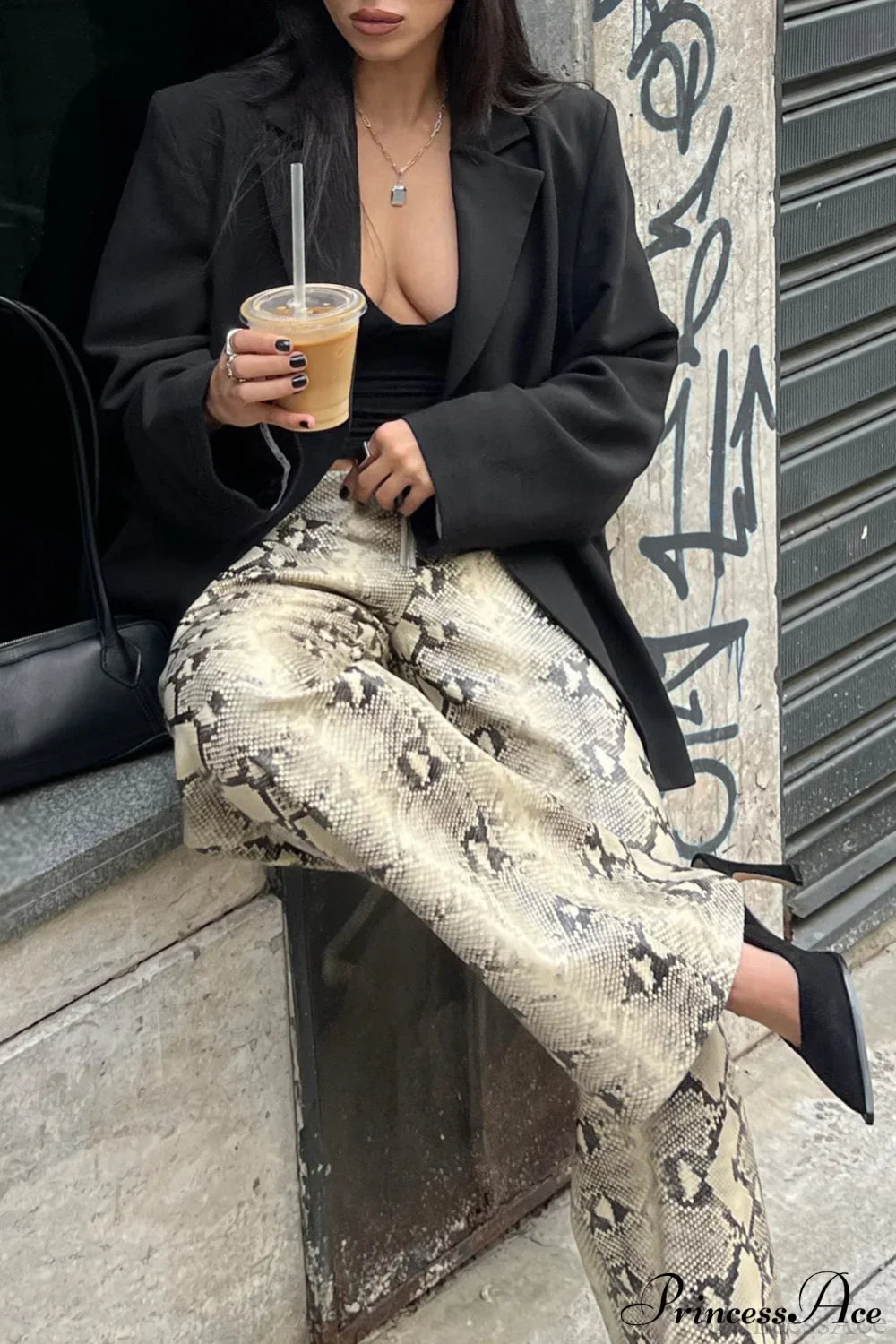 Low-Waist Snake Print Wide-Leg Jeans image 5