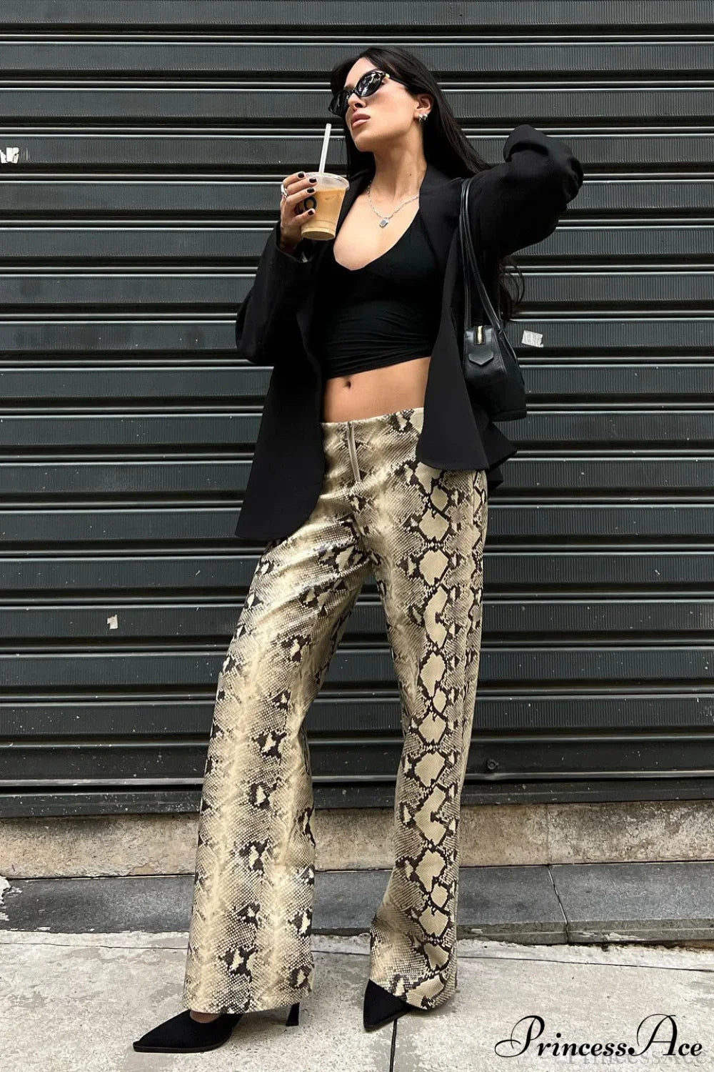 Low-Waist Snake Print Wide-Leg Jeans image 2