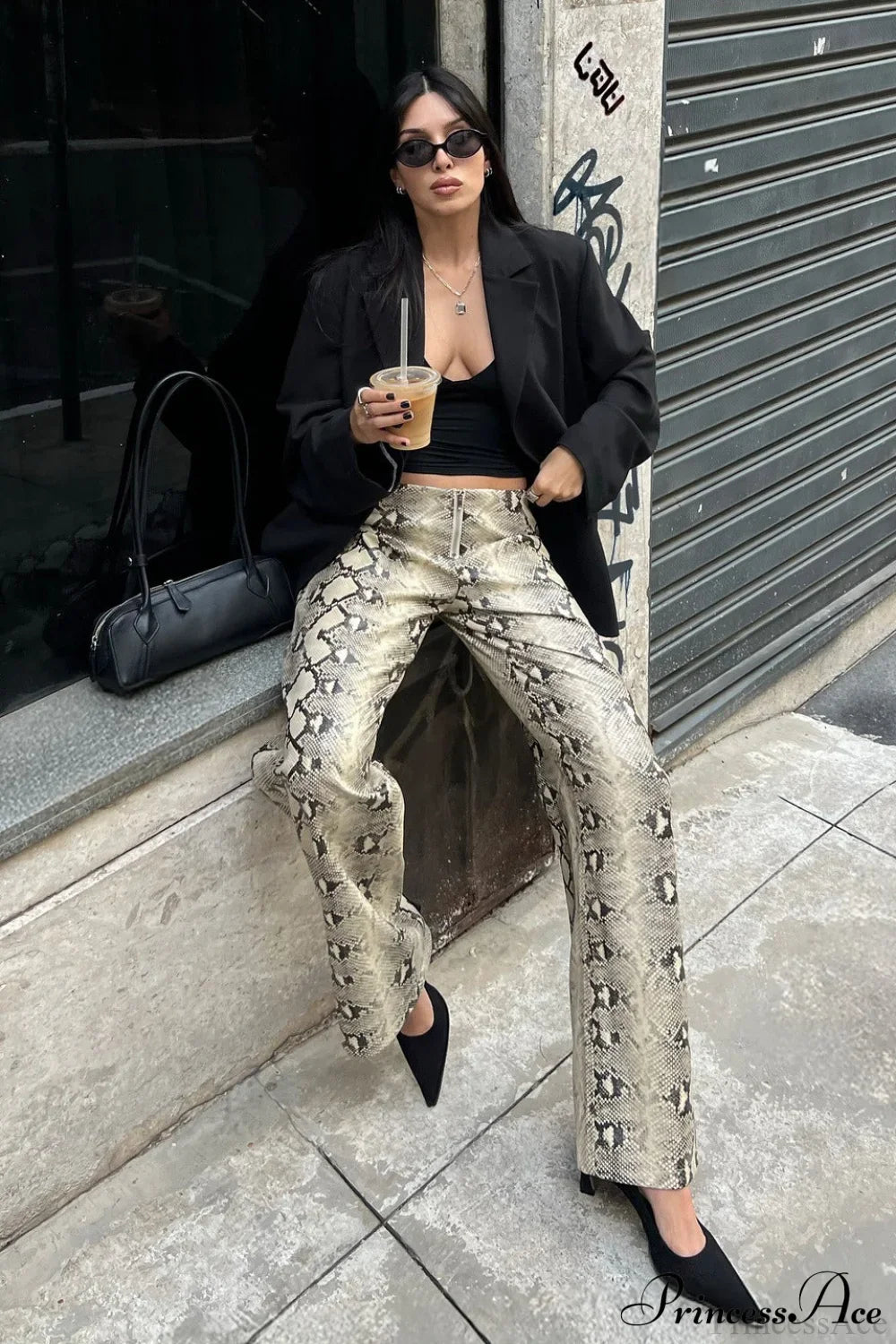 Low-Waist Snake Print Wide-Leg Jeans image 3
