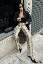 Low-Waist Snake Print Wide-Leg Jeans image 3