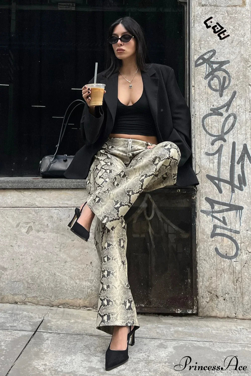 Low-Waist Snake Print Wide-Leg Jeans image 4