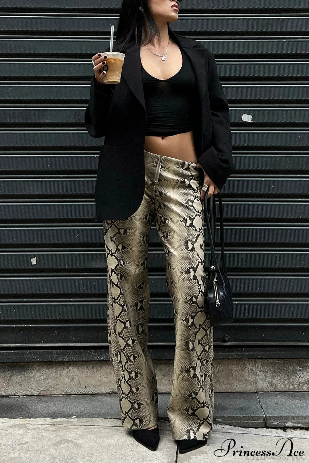 Low-Waist Snake Print Wide-Leg Jeans image 1