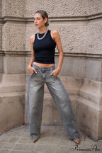 Low Waisted Relaxed Rhinestone Straight Jeans image 3