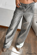Low Waisted Relaxed Rhinestone Straight Jeans image 1