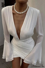 Luxury Bell Sleeve V-Neck Bodycon Party Dress image 2