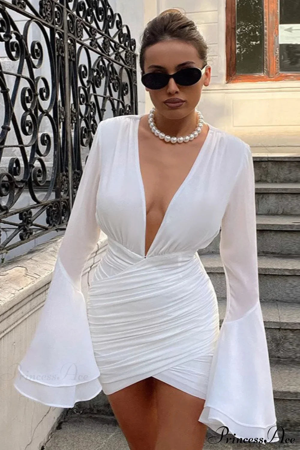 Luxury Bell Sleeve V-Neck Bodycon Party Dress image 1