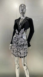 Luxury Diamonds Tassel Sexy Hollow Notched Black Mini Dress Evening Party Party Dress image 4