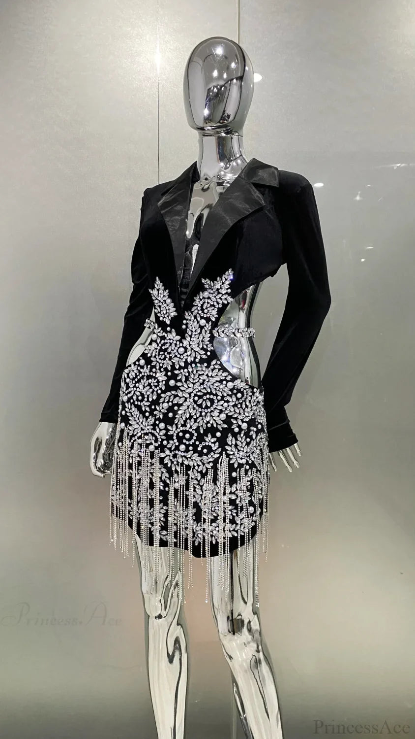 Luxury Diamonds Tassel Sexy Hollow Notched Black Mini Dress Evening Party Party Dress image 4