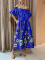 Marigold Printed Gathered Sleeve Graceful Pocketed A-Line Midi Dress image 6