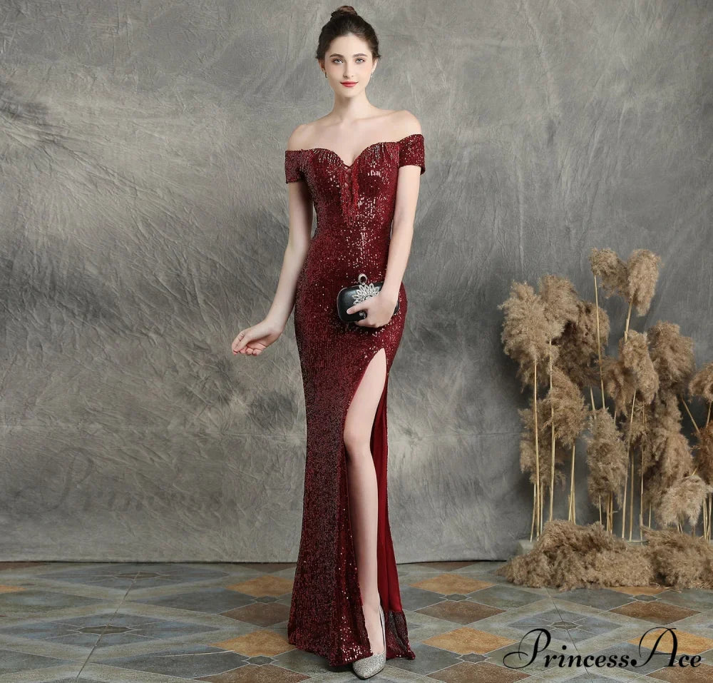 Marzia Formal Stylish Sequined Slit Dress image 13
