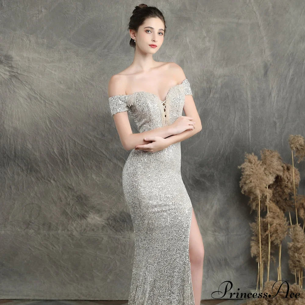 Marzia Formal Stylish Sequined Slit Dress image 21