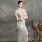 Marzia Formal Stylish Sequined Slit Dress image 21