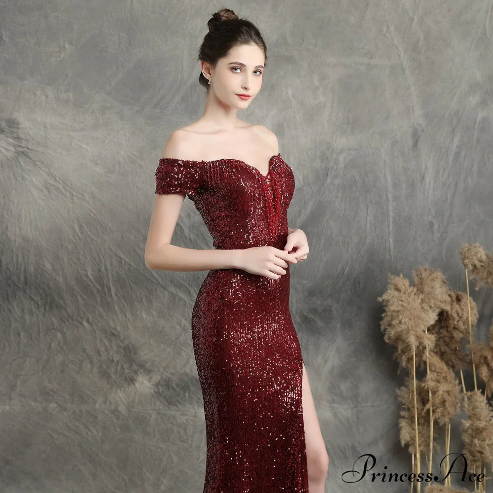 Marzia Formal Stylish Sequined Slit Dress image 15