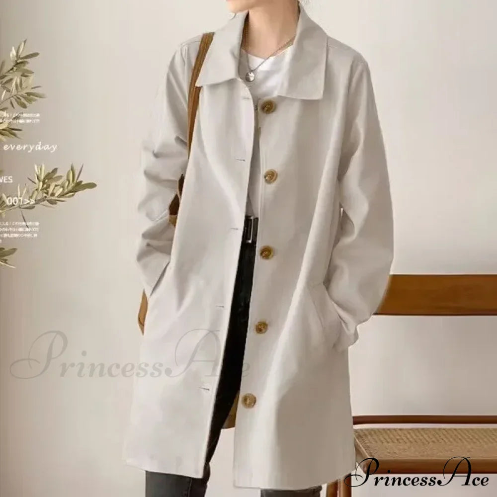 Medium-length Korean Style Trench Loose Fit Solid Color Spring Autumn Trendy Innerwear Coat image 1
