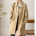 Medium-length Korean Style Trench Loose Fit Solid Color Spring Autumn Trendy Innerwear Coat image 2