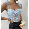Mesh Bow Floral Corset Fishbone Crop Top image 7