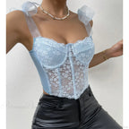Mesh Bow Floral Corset Fishbone Crop Top image 4