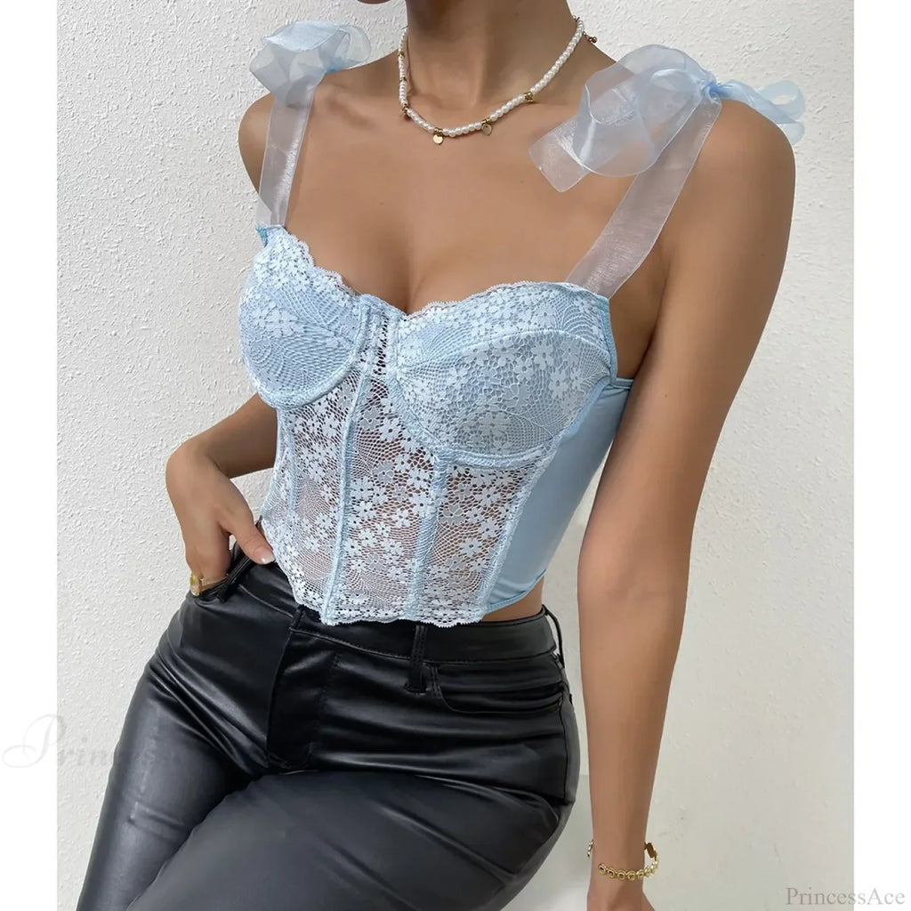 Mesh Bow Floral Corset Fishbone Crop Top image 5